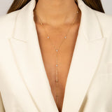 Colored CZ Bezel Station Lariat Necklace