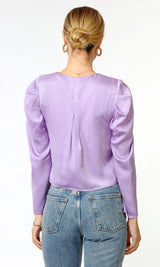 Violeta Ruched Puff Sleeve Satin Top