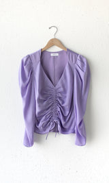 Violeta Ruched Puff Sleeve Satin Top