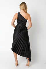 Black Pleated One Shoulder Dress