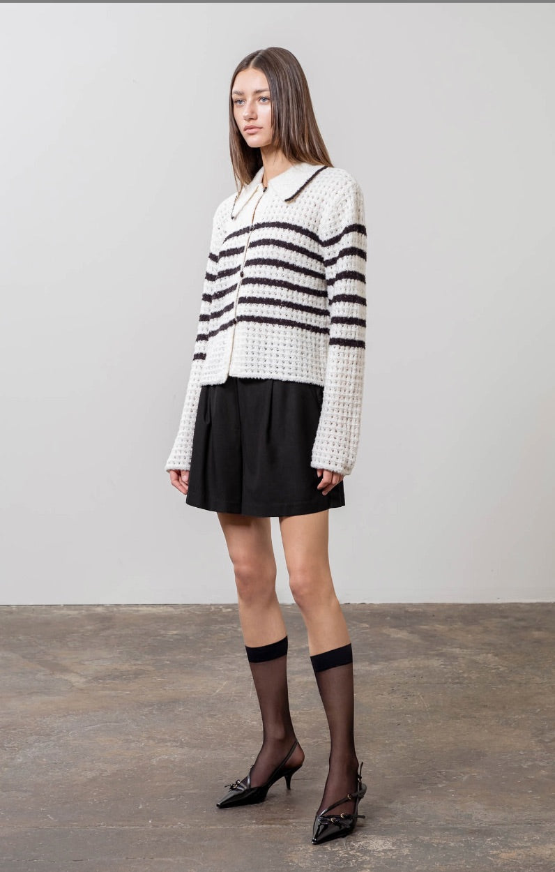 Button Front Striped Cardigan