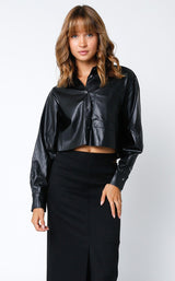 Leather Cropped Button Down