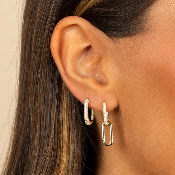 Solid Pavé Drop Link Huggie Earring