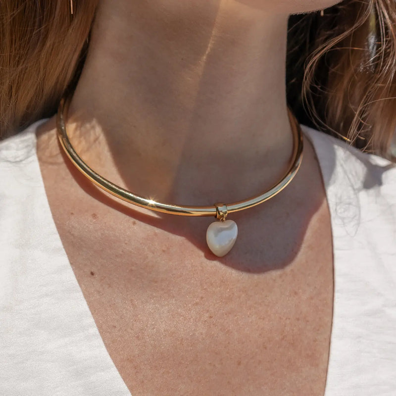 Gemma Mother of Pearl Heart Choker Necklace