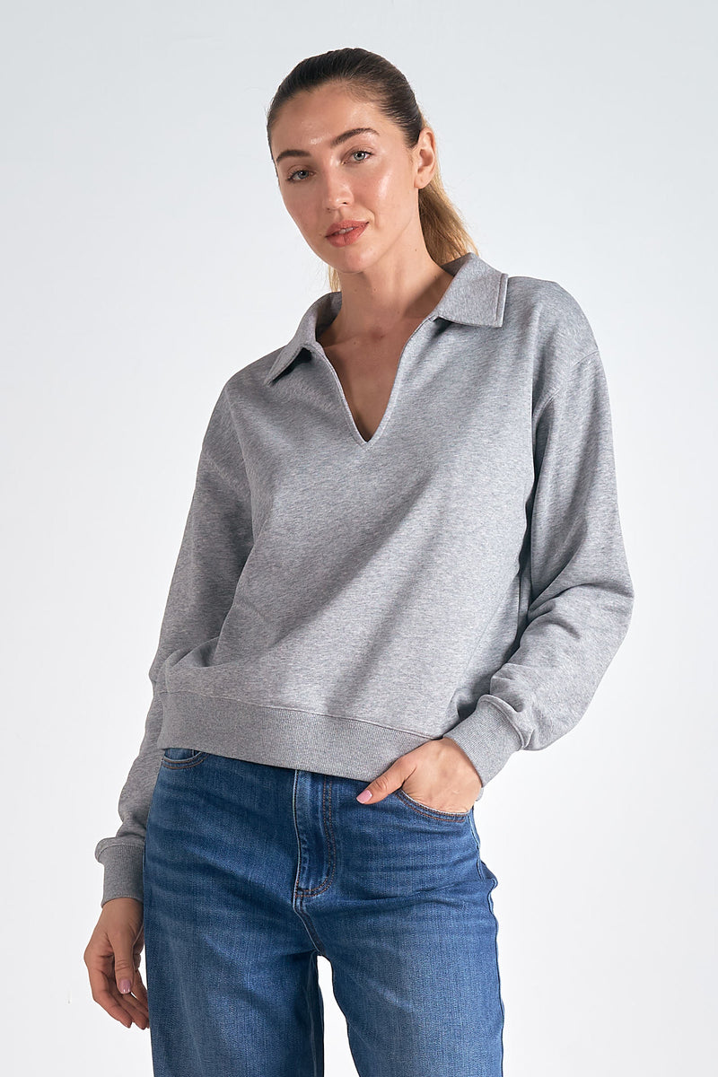 Heather Grey Polo Sweater