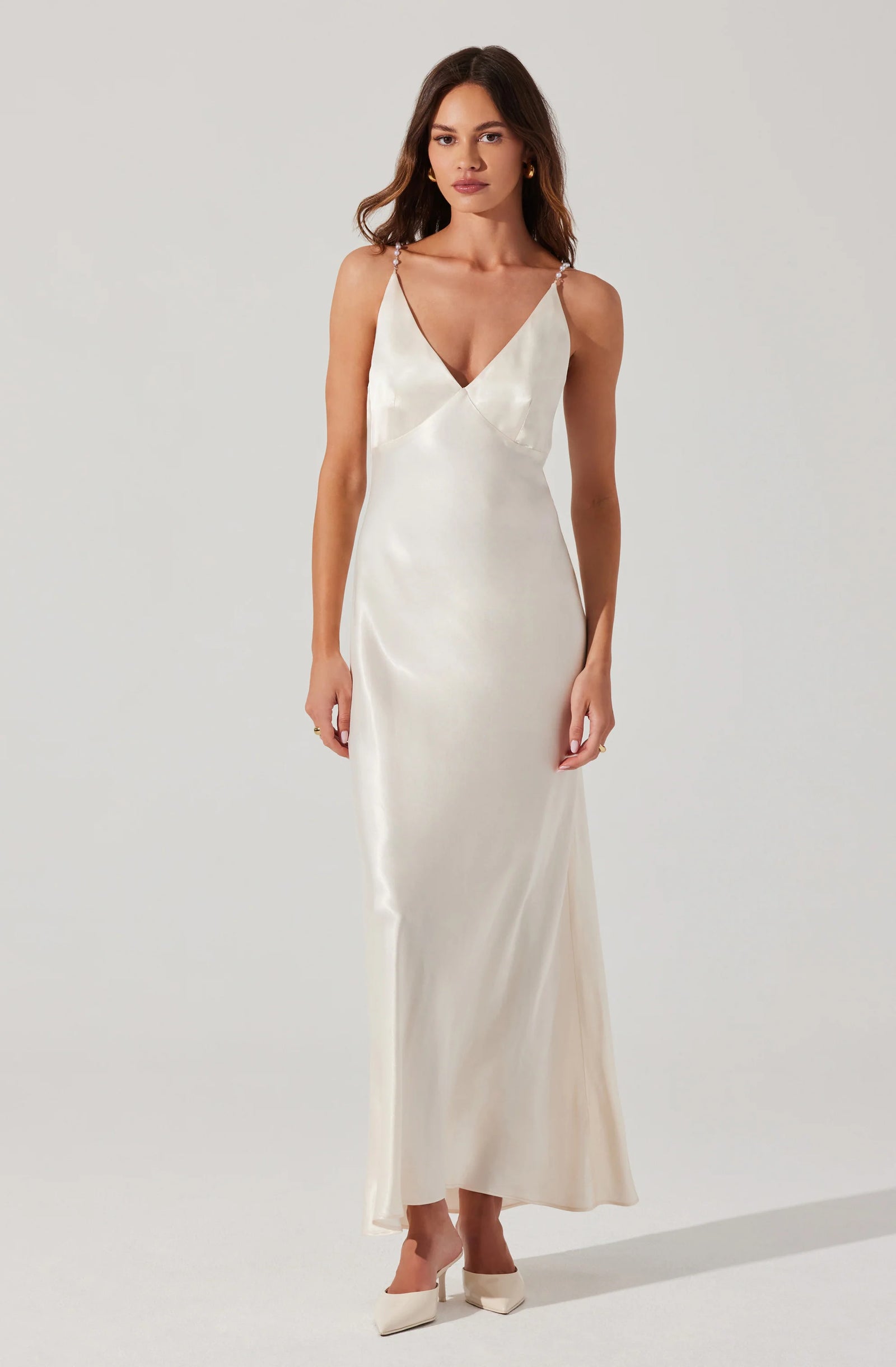 maxi dress with pearl straps Eternal Flame Pearl Strap Midi Dress Off White