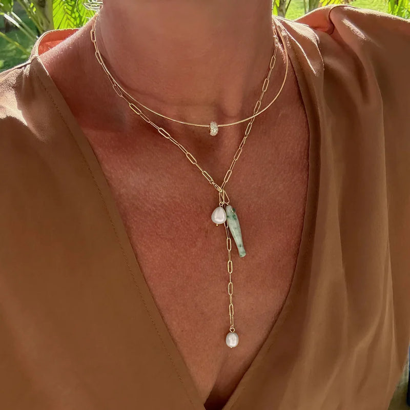 Fortuna Green Dot Lariat Necklace