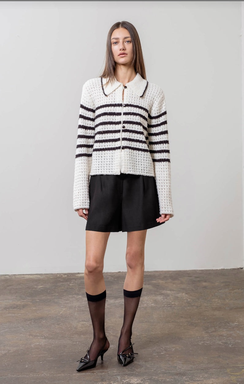 Button Front Striped Cardigan