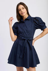 Puff Sleeve Mini Shirt Dress