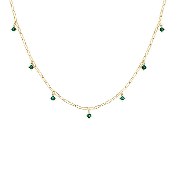 Colored Multi Dangling CZ Stone Link Necklace