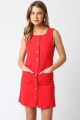 Red Linen Mini Dress