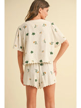 Floral Embroidery Tied Front Top