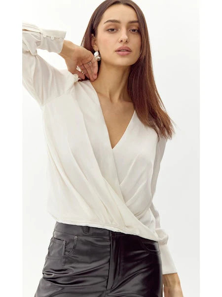 Lourdes Wrap Front Cuffed Blouse