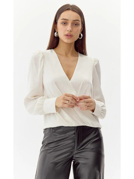 Lourdes Wrap Front Cuffed Blouse