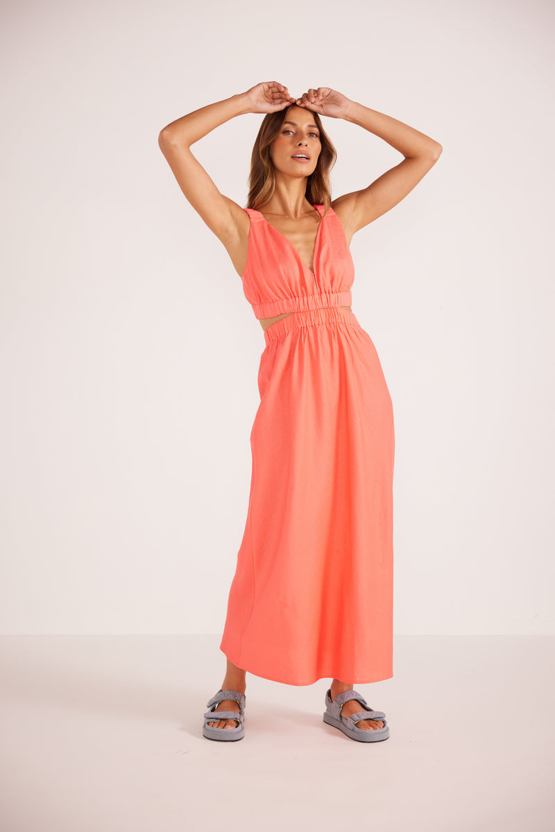 lila linen dress Lila Linen Blend Ruffled Neckline Off Shoulder Dress White / SMALL