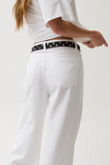 Jadyn Low Slung Palazzo Jean - Vivid White