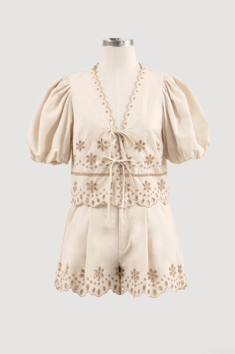 Eyelet Short Sleeve Top