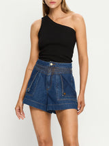 Tallulah One Shoulder Rib Tank - Black