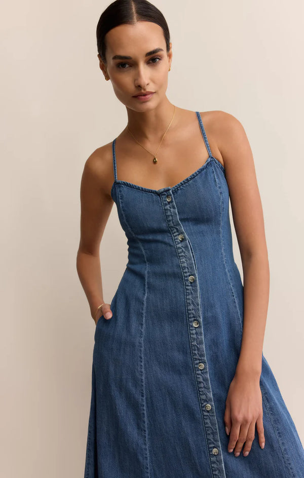 ANGEL EYES DENIM MIDI DRESS