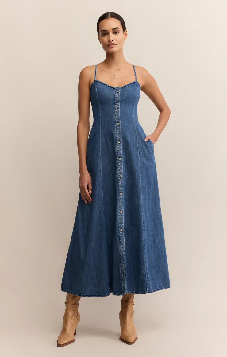 ANGEL EYES DENIM MIDI DRESS
