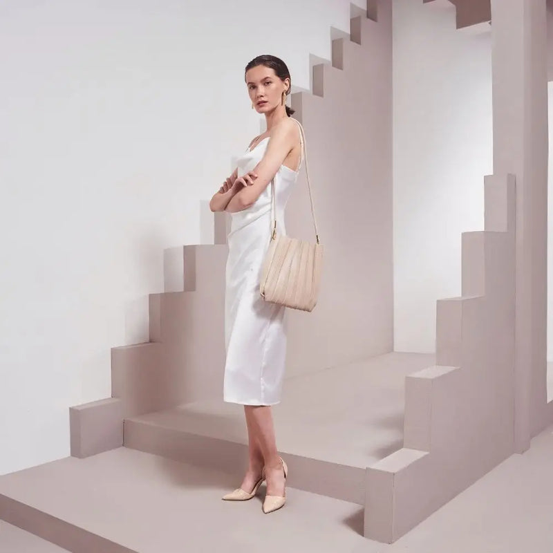 Carrie Bone Pleated Shoulder Bag