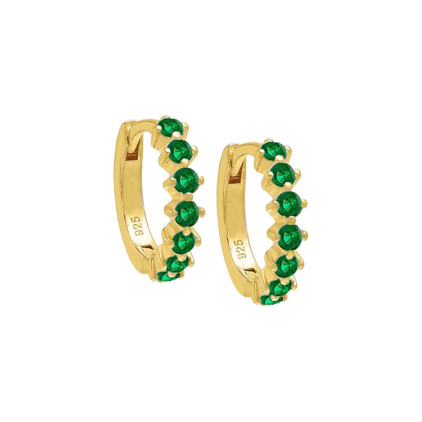 Diagonal Embedded Huggie Earring Emerald