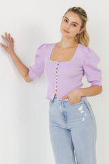 Puff Short Sleeve Button Front Sweater Top